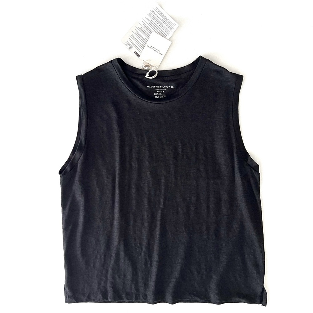 Majestic Filatures Stretch Linen Relaxed Tank Top Black Size Small